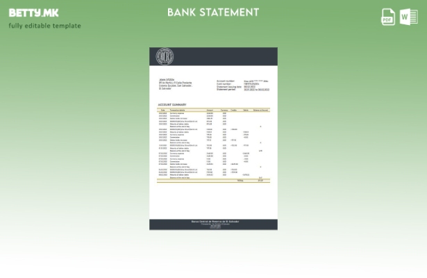 модерен стил Salvador Banco Central de Reserva од Ел Салвадор, шаблон за ексел б
